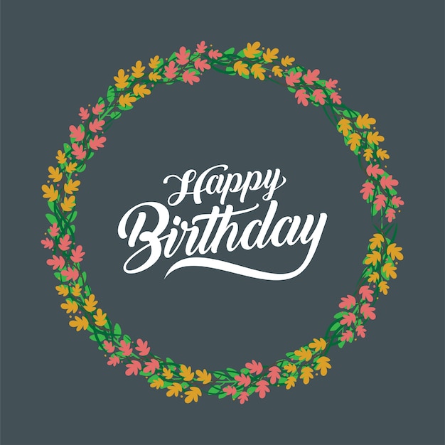 happy birthday greeting card with flower wreath