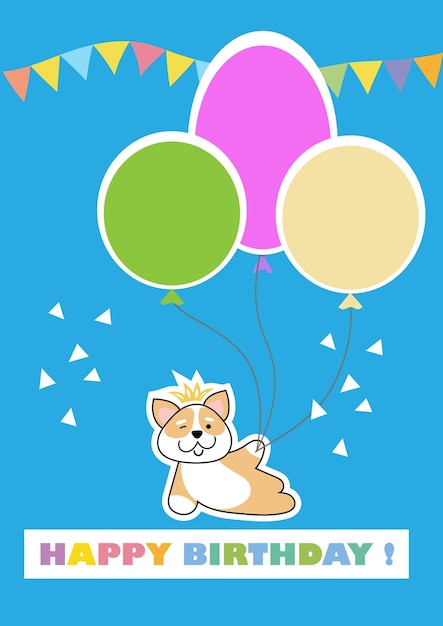 Happy birthday greeting card with funny corgi