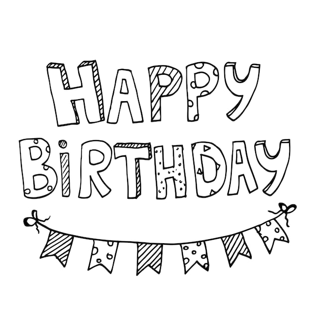 Vector happy birthday greeting card with lettering design hppy birthday phrase in doodle style