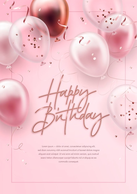 Happy birthday greeting card with realistic balloons