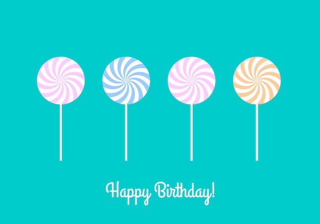 Поздравительная открытка с днем рождения со сладкими леденцами на палочке