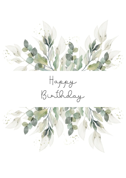 Vector happy birthday greeting cards or posters with green leaves elegant greeting card vector