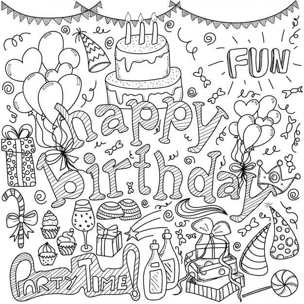 Vector happy birthday hand drawn doodle birthday pattern
