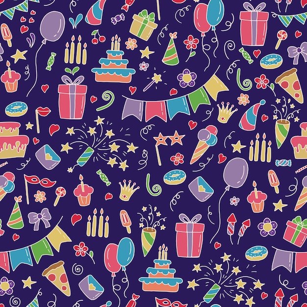 Happy birthday hand drawn seamless pattern