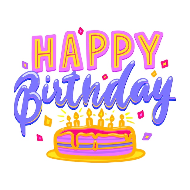 Vector happy birthday icon celebration banner with cake