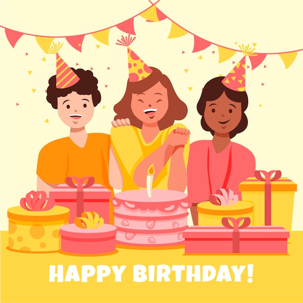 Illustrazione di buon compleanno in design piatto