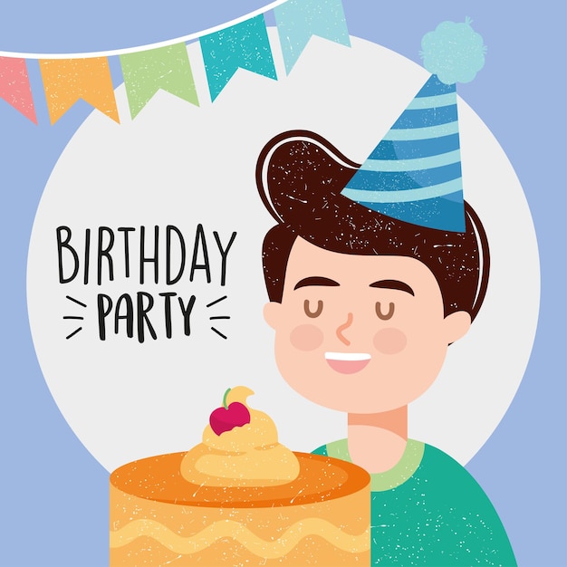 Happy birthday illustration with happy boy