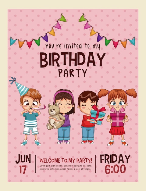 Happy birthday invitation kids card