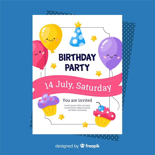 Happy birthday invitation template in flat style