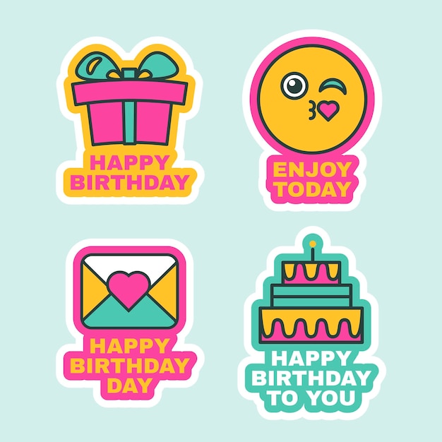 Happy Birthday Labels Comic Sticker Icon Design