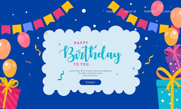 happy birthday landing page template vector
