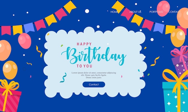 Happy birthday landing page template vector