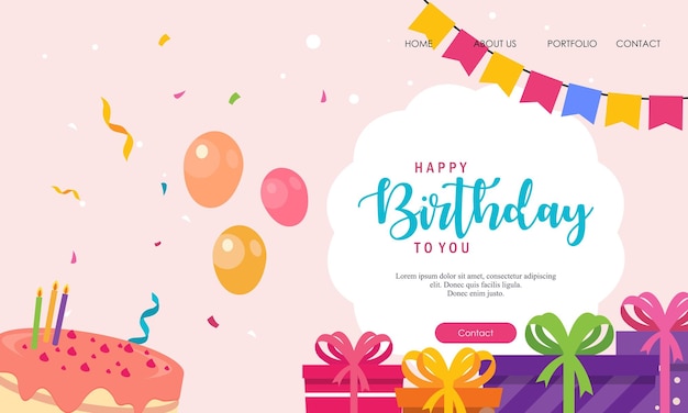 happy birthday landing page template vector