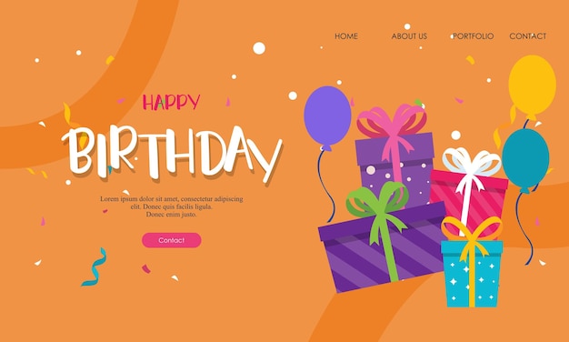 Happy birthday landing page template vector