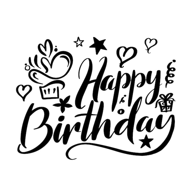 Happy birthday lettering for birthday card and print screen on gift