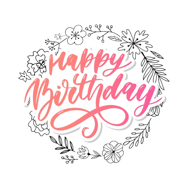 Happy Birthday lettering calligraphy brush gradient