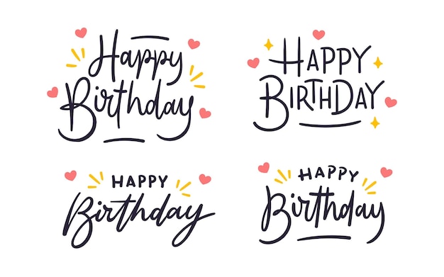 Vector happy birthday lettering collection with celebration hand drawn elements