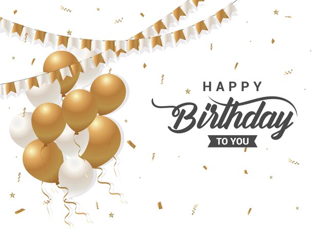 ハッピーバースデーバルーンの誕生日の旗と輝きのある手紙と挨のテンプレート
