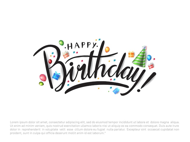 Buon compleanno lettering banner di testo con elemento di festa per la celebrazione