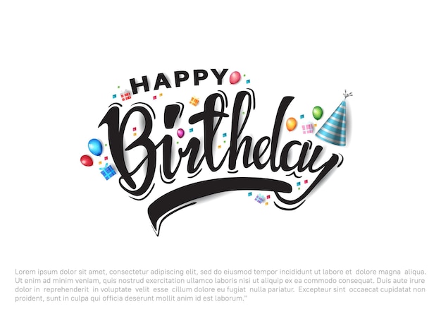 Buon compleanno lettering banner di testo con elemento di festa per la celebrazione