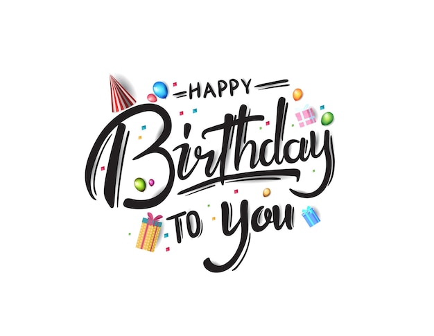 Happy birthday lettering text banner with party element for celebration