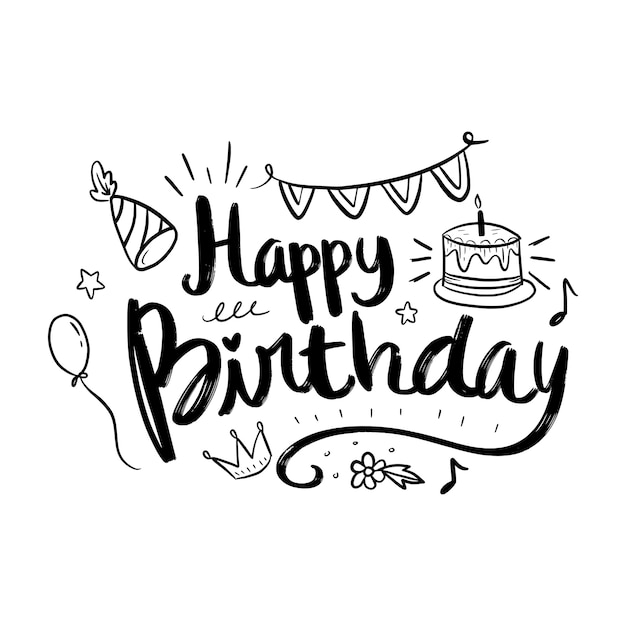 Happy birthday lettering with doodle elements