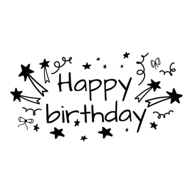 Happy birthday lettering with doodle style elements