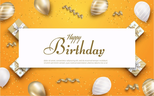 Scritte di buon compleanno con confezione regalo e palloncini