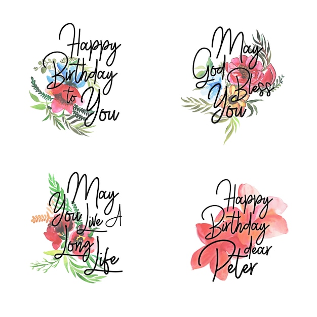 Happy birthday logo collection with watercolor floral