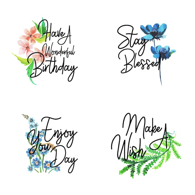 Vector happy birthday logo collection with watercolor floral