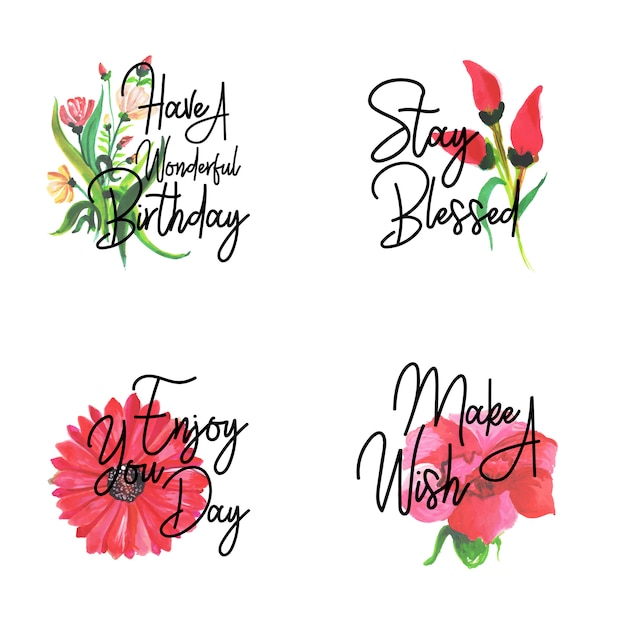 Happy Birthday Logo Collection With Watercolor Floral