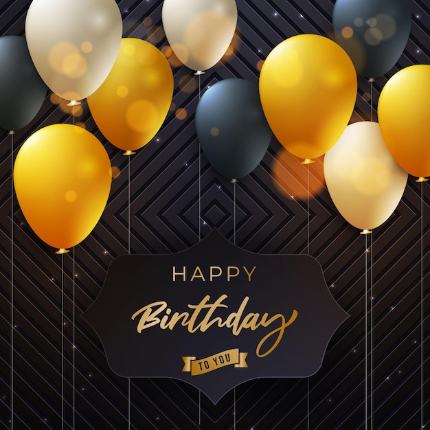 Happy birthday luxury background with golden balloons