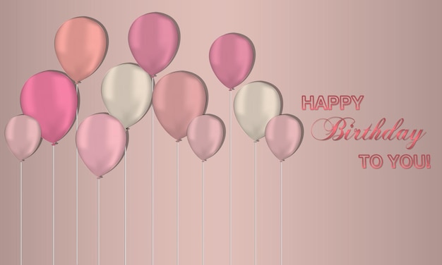 Happy birthday message in pink background with ballons.