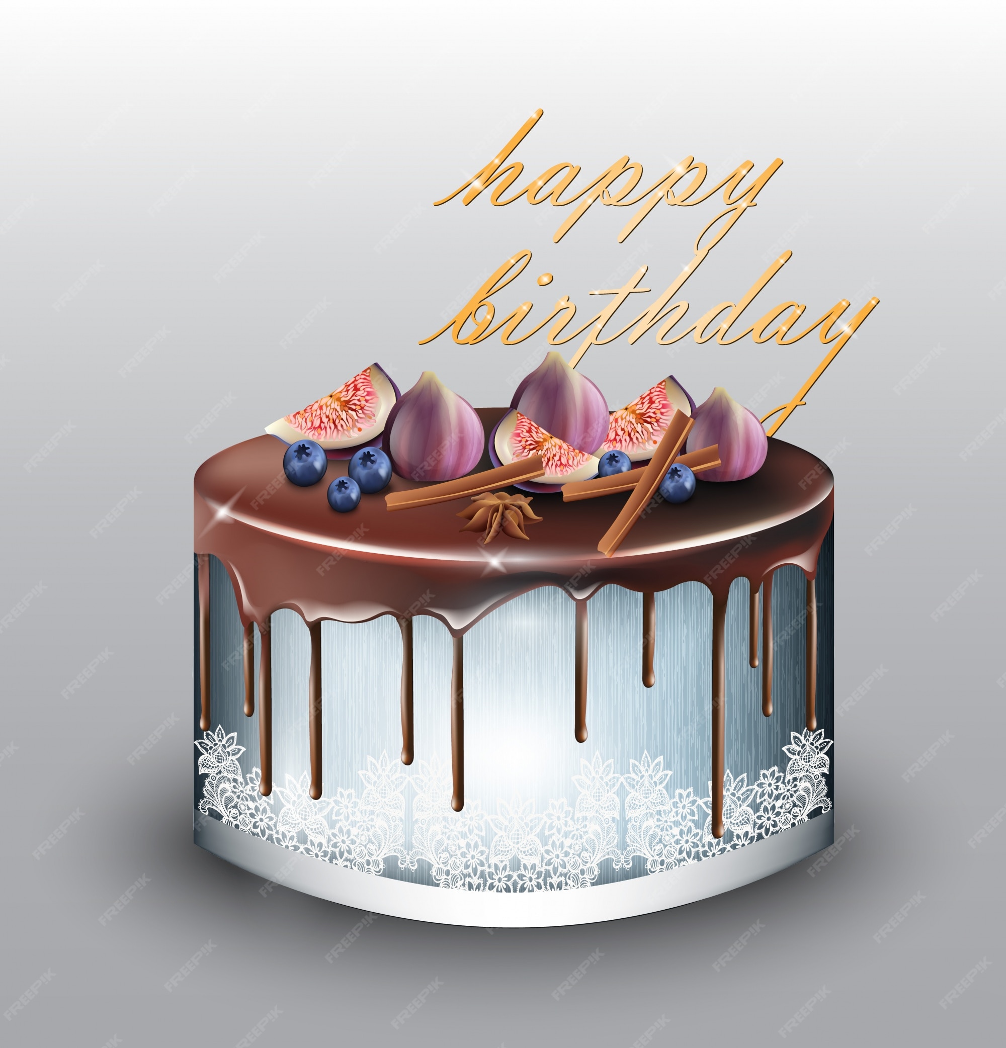 Premium Vector | Happy birthday modern blue cake with fig fruits