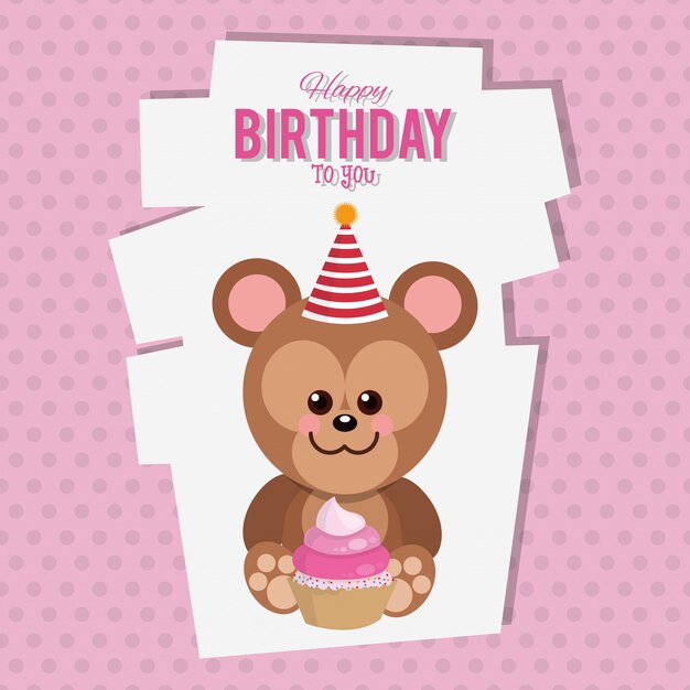 Vector happy birthday monkey cartoon card