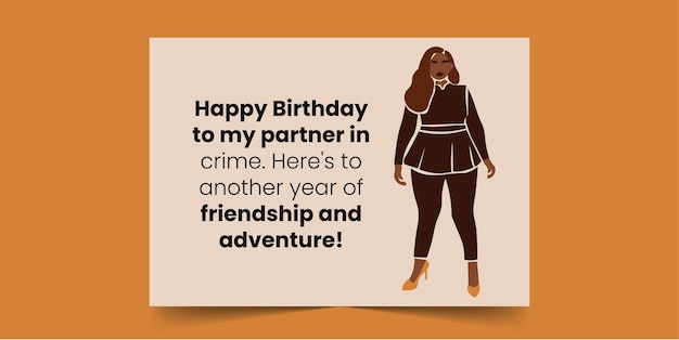 Vector happy birthday to my partner in crime, birthday card for african women