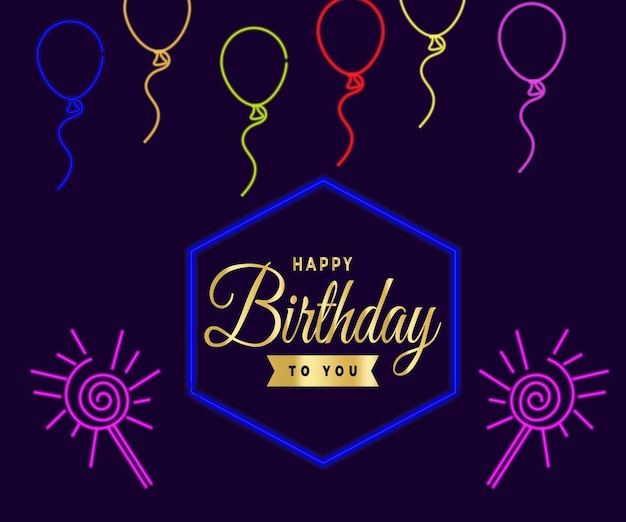 Happy birthday neon sign design template modern trend design