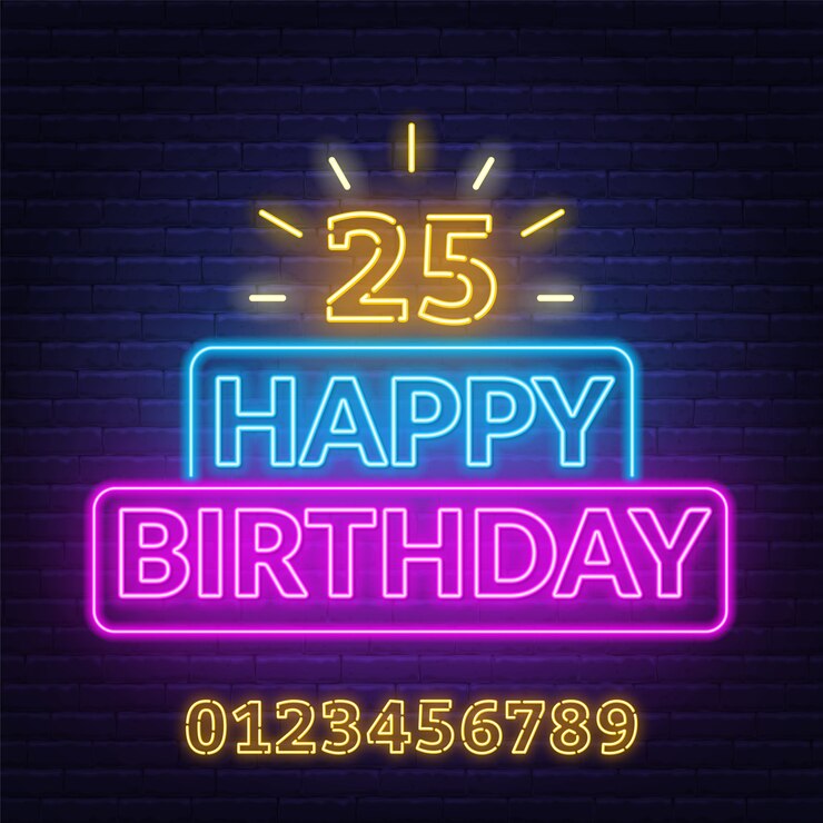 생일 축하 네온 사인. 어두운 배경에 인사말 카드 템플릿입니다.
