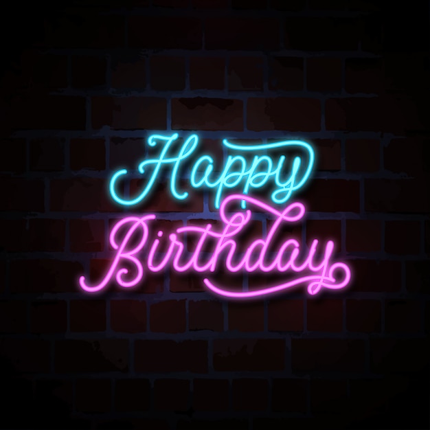 Illustrazione dell'insegna al neon di buon compleanno