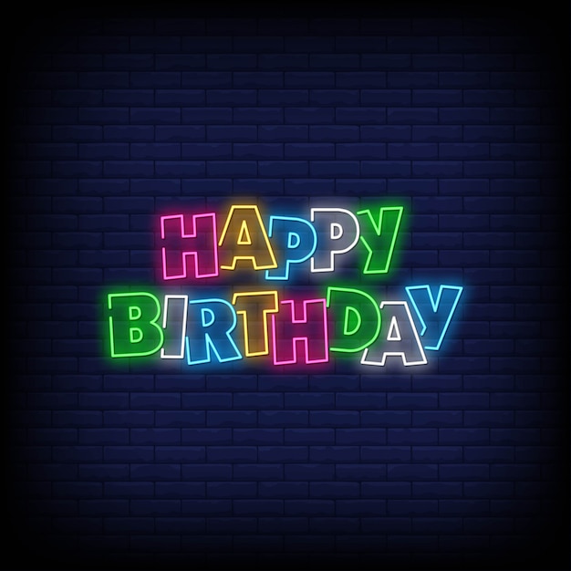 Vector happy birthday neon signs