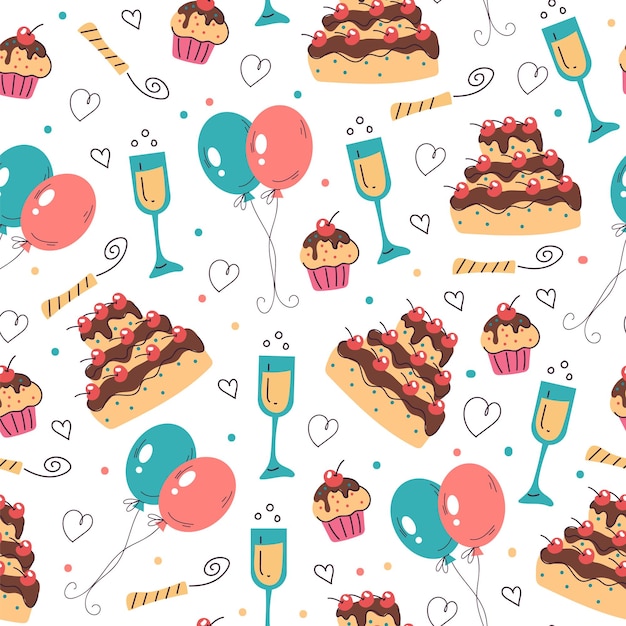 Happy Birthday party doodle sketch holiday seamless pattern background concept