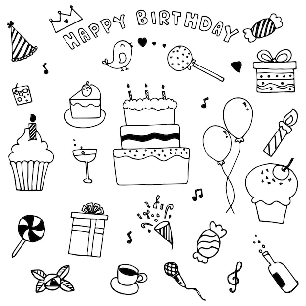 Happy birthday party elements vector set