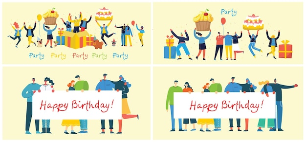 Vector happy birthday party  illustration in a flat style