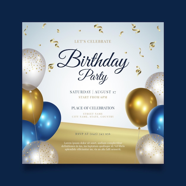 Vector happy birthday party square flyer template