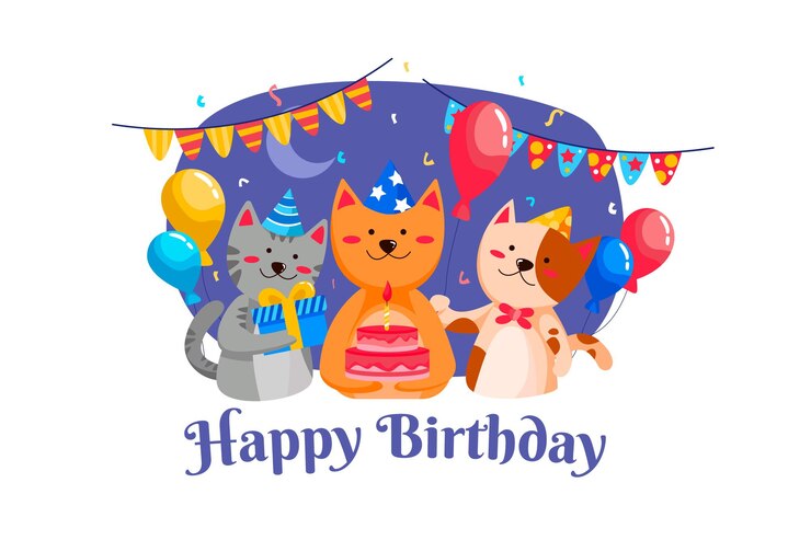Happy birthday party with cats illustration