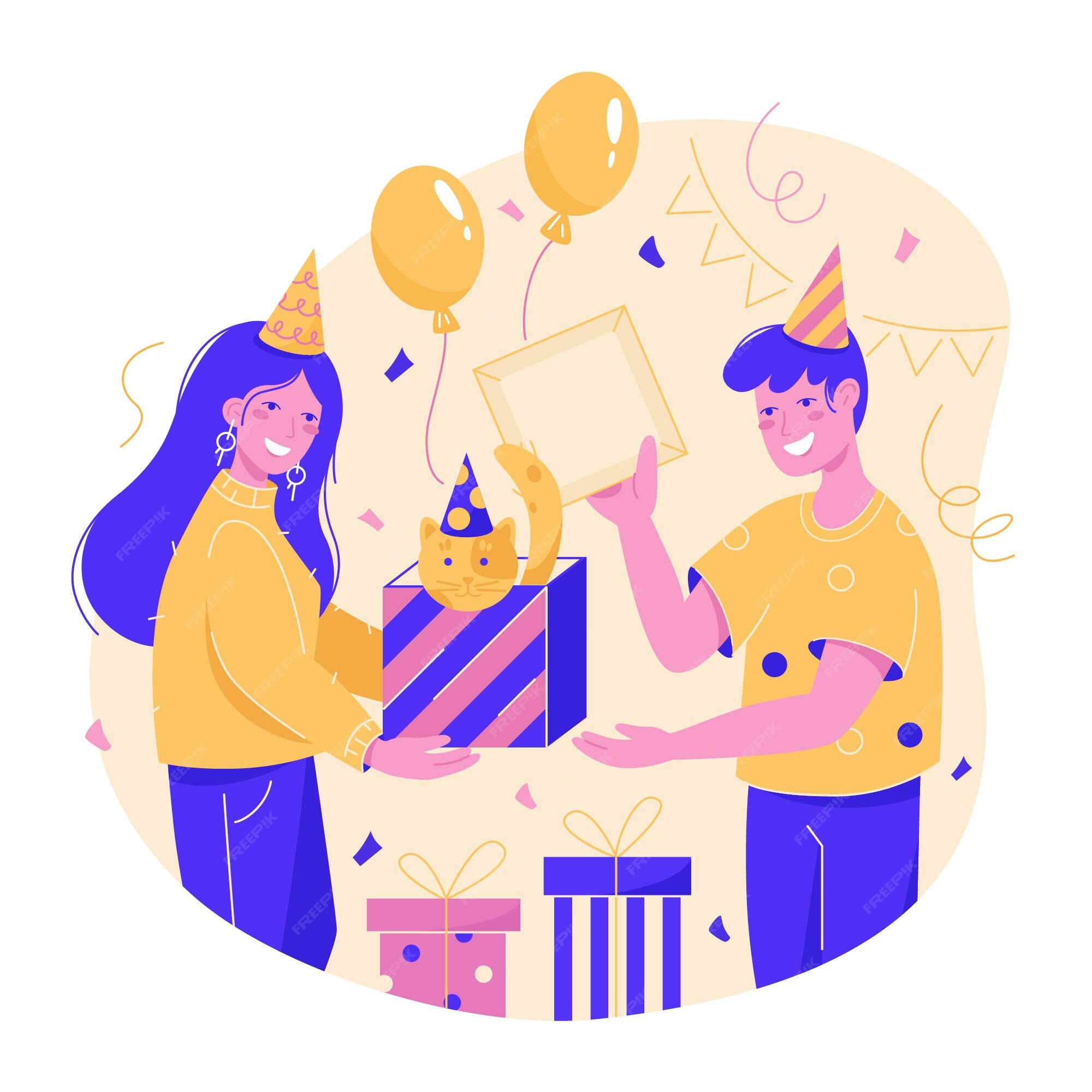 Premium Vector | Happy birthday party with gifts