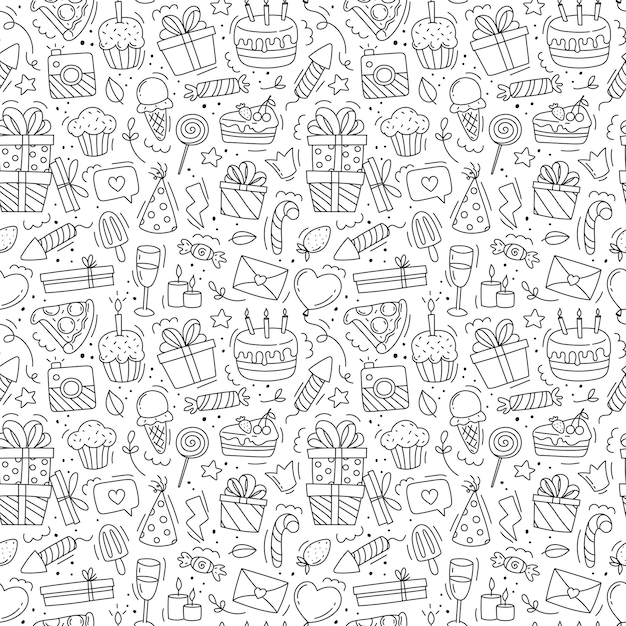 Vector happy birthday pattern hand drawn vector illustration isolated on white background