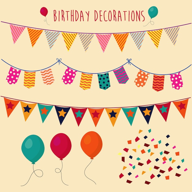 Vector happy birthday pennants and balloons