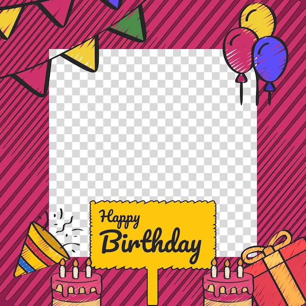 Vector happy birthday photocall with sketch paint crayon background