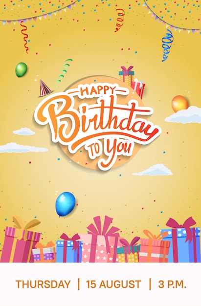 Happy Birthday poster celebration illustration with birthday template